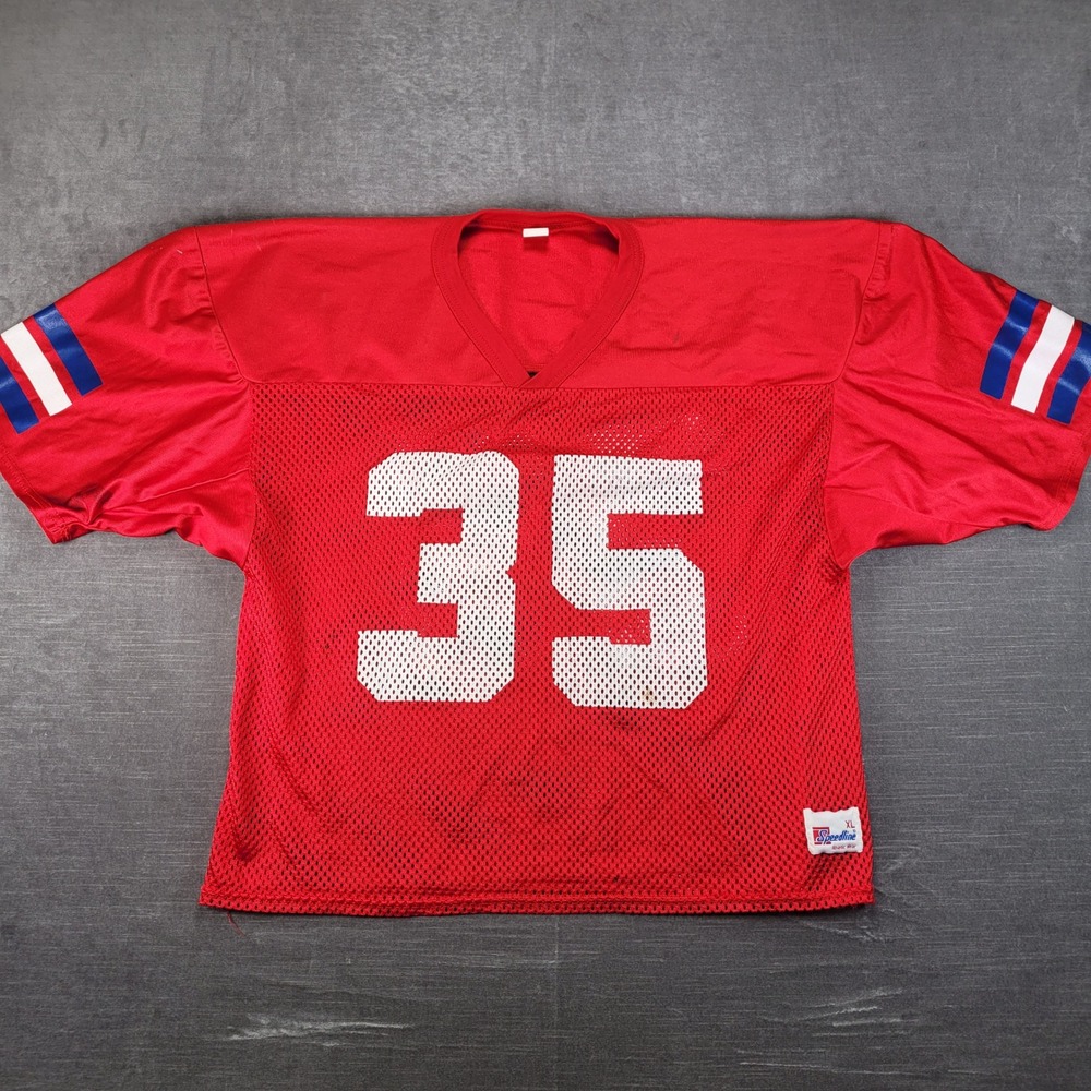 Vintage Speedline 1997 Red Mesh Football Jersey Mens XL Number 35 Striped Sleeve